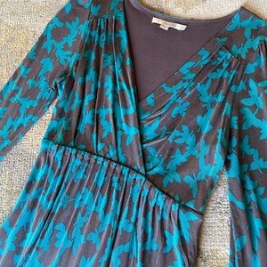 Boden blue and grey butterfly lined dress